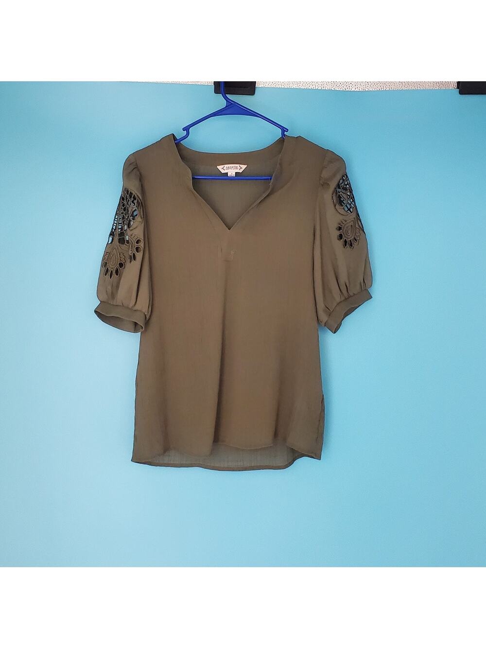 Nanette Lepore Blouse Size Small Olive Green Short Sleeve